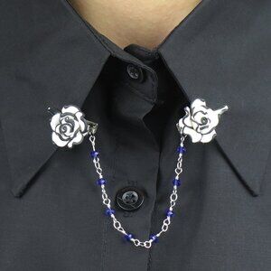 Sweater Clip -NEW- Floral Vintage Collar Dress Blouse Cardigan Pin w/ Bead Chain